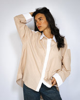 Embroidered biege strip shirt