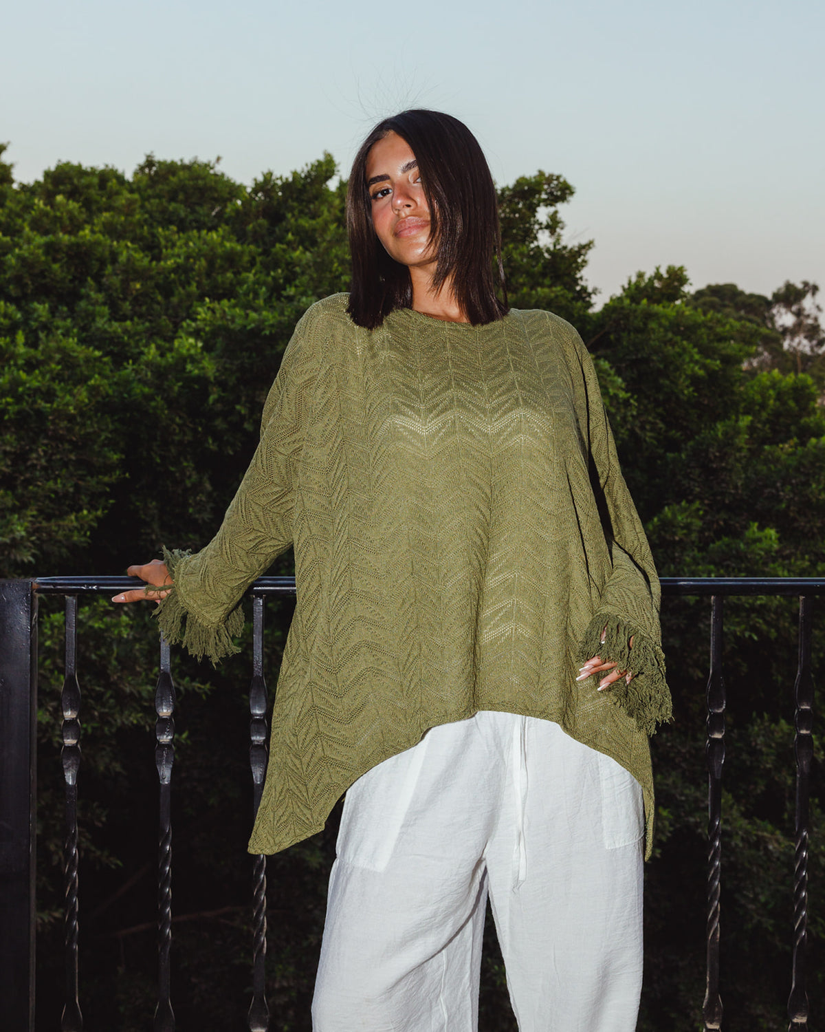 Fringes Knit Top  Olive