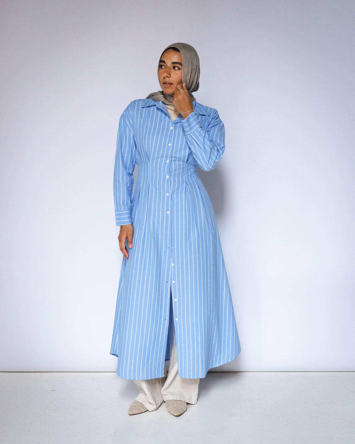 Strip Butter lightblue shirtdress