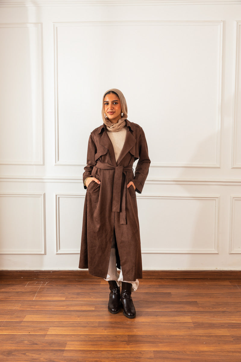 Raw Cut Trench Brown Coat