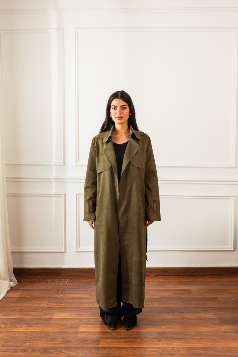 Raw Cut Trench Olive Coat