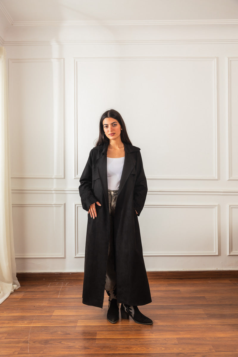 Raw Cut Trench Black Coat