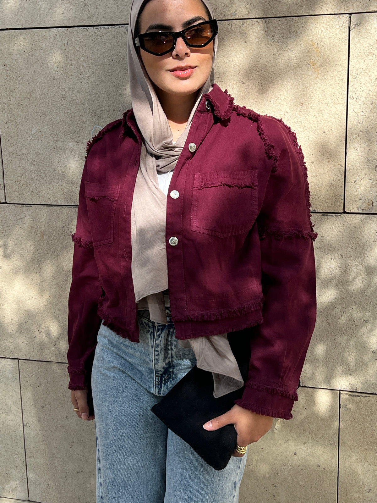 Burgandy Fringy Cropped Jacket