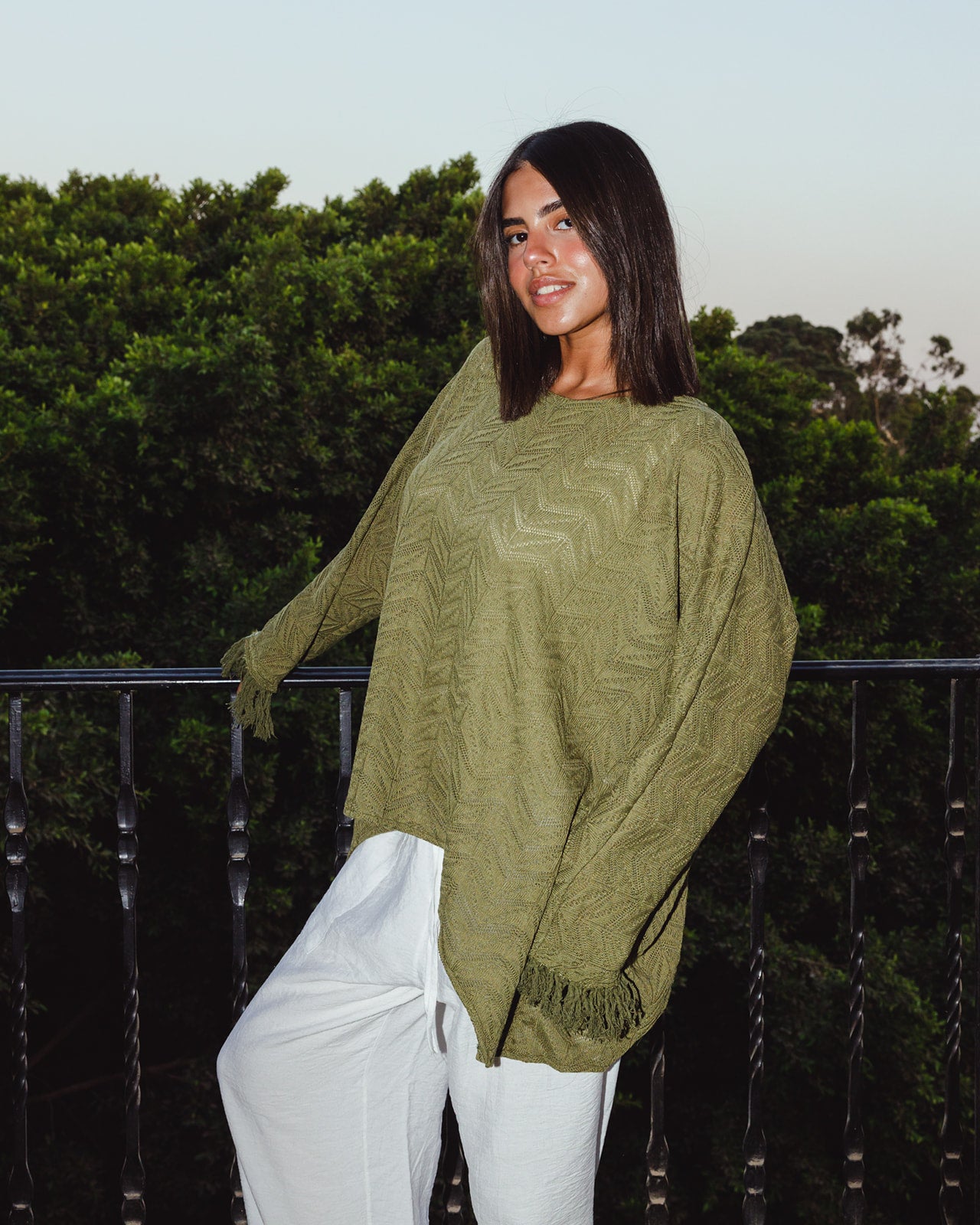 Fringes Knit Top  Olive