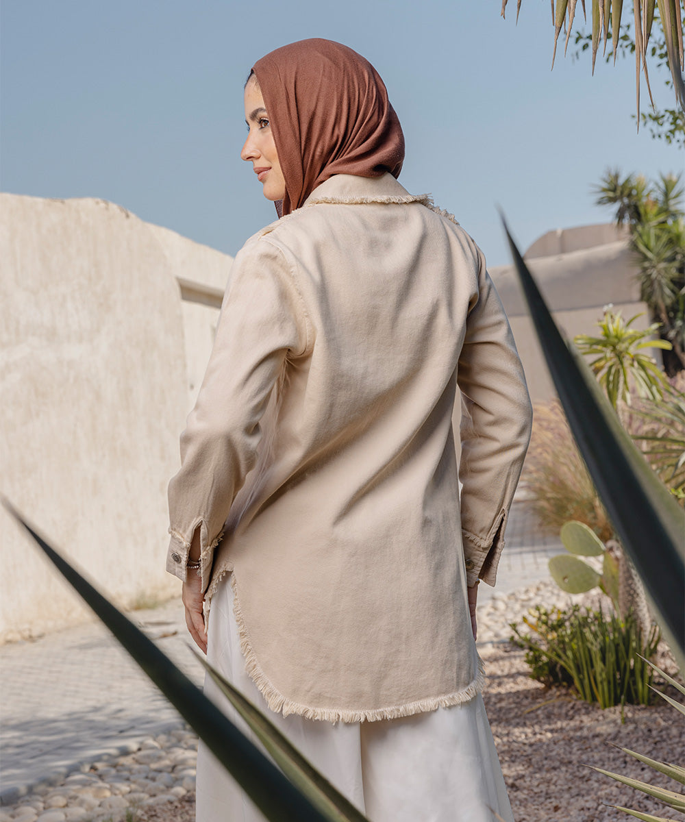 Beige Fringy Long Jacket