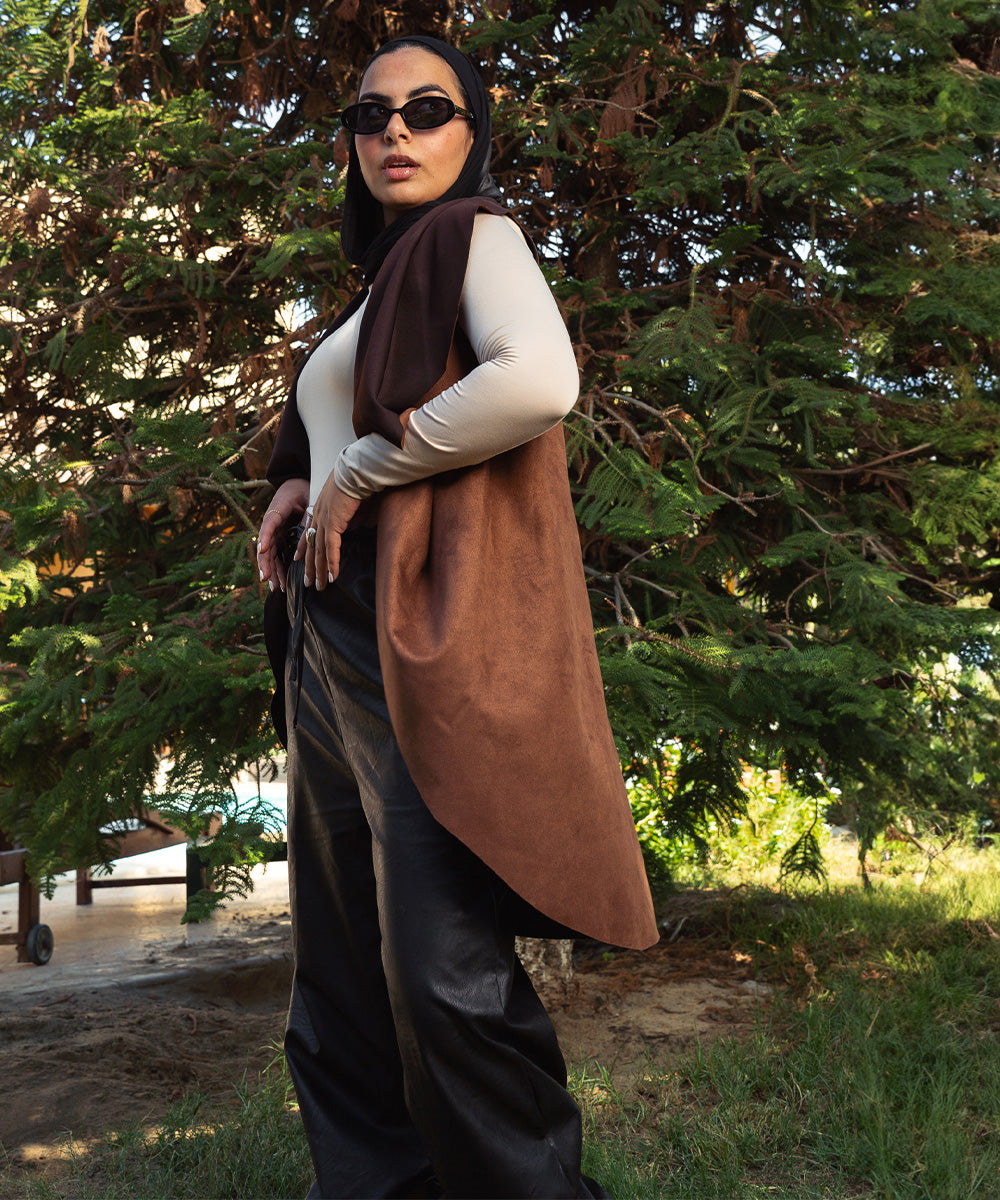 Chocolate Brown Flowy Cut Suede Vest
