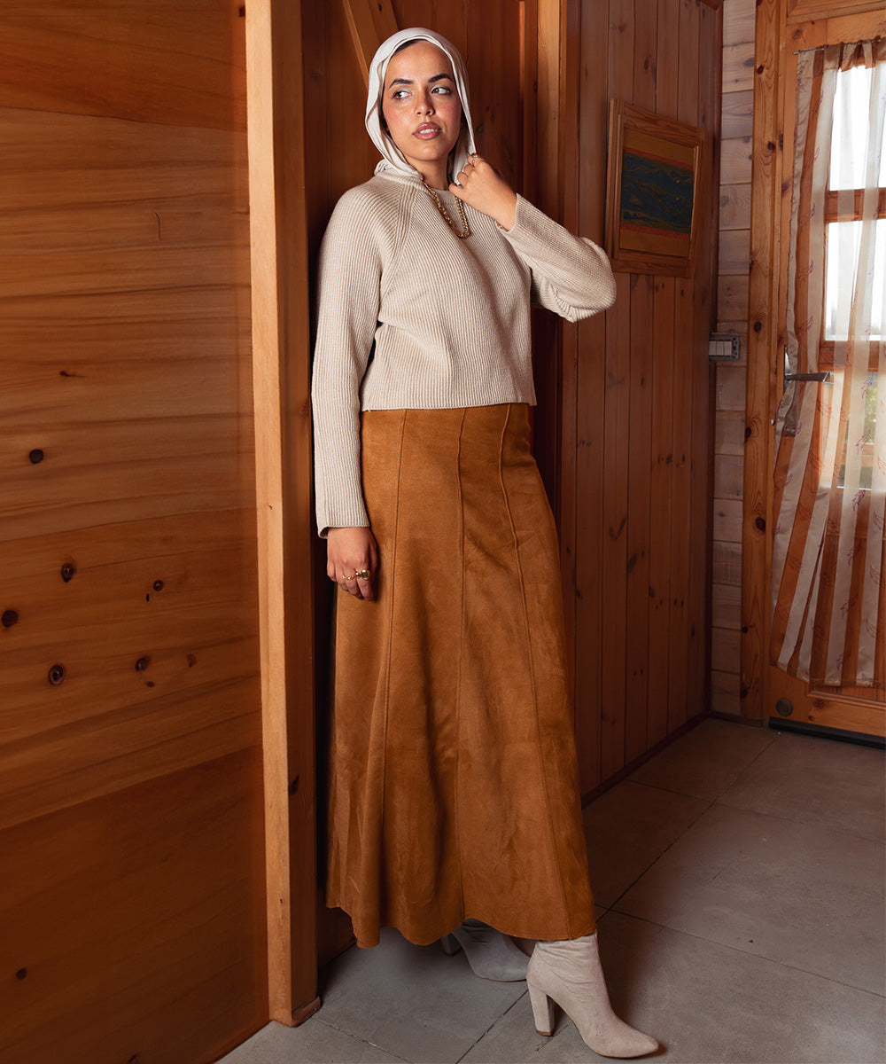 Camel Forever Young Suede Skirt