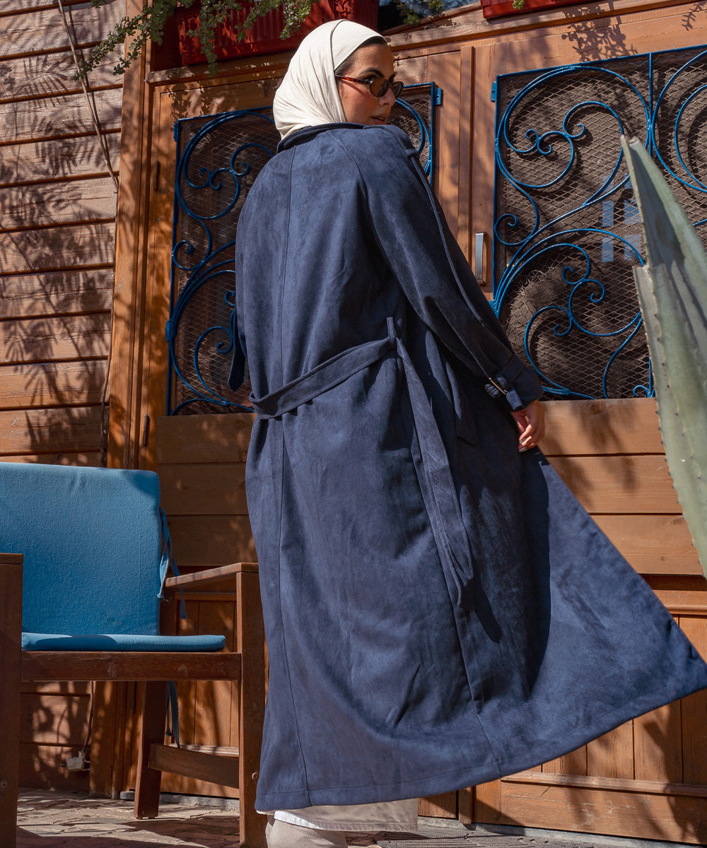 Navy Blue Timeless Touch Suede Coat