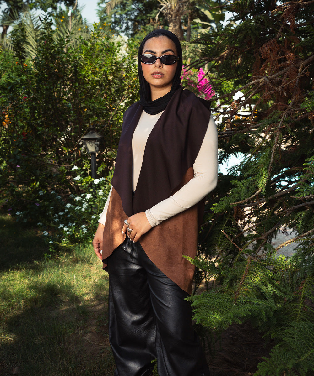 Chocolate Brown Flowy Cut Suede Vest