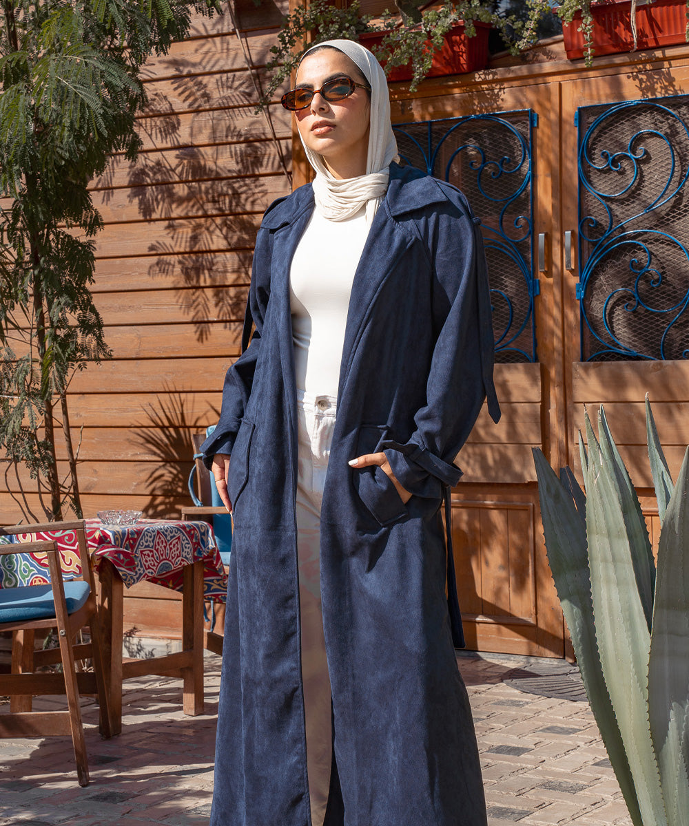 Navy Blue Timeless Touch Suede Coat