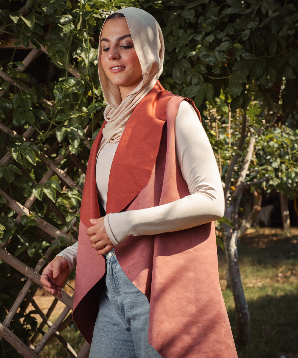 Pink Cashmere Flowy Cut Suede Vest