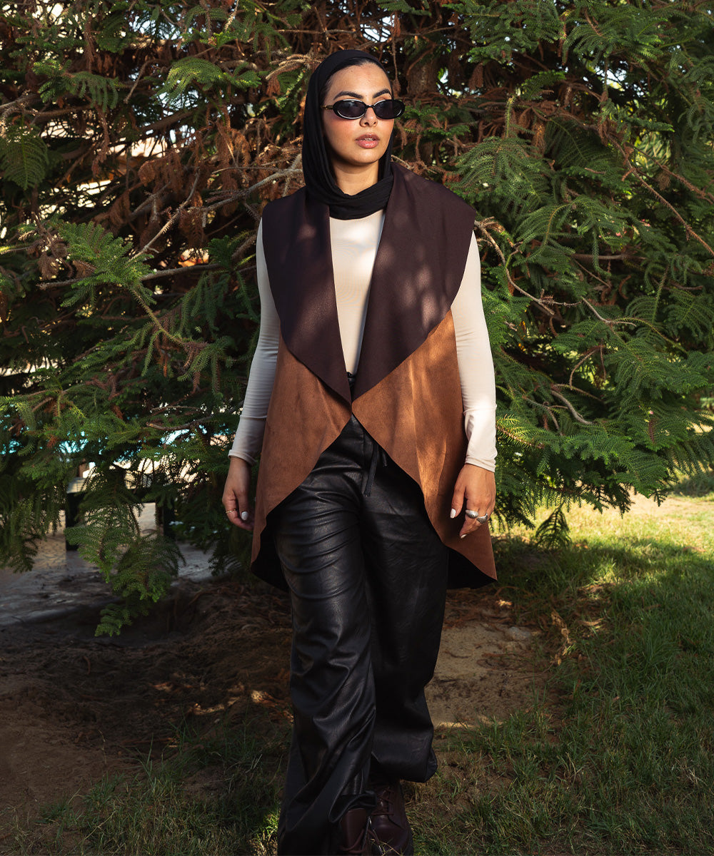 Chocolate Brown Flowy Cut Suede Vest