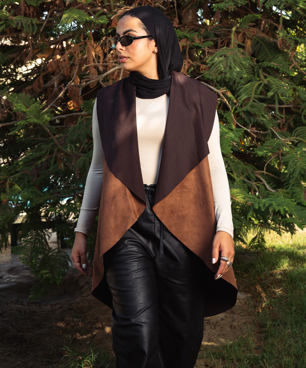Chocolate Brown Flowy Cut Suede Vest