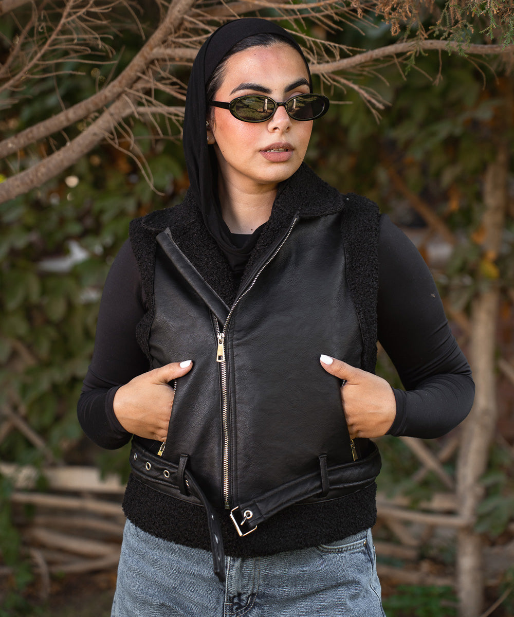 Black Savvy Leather Vest