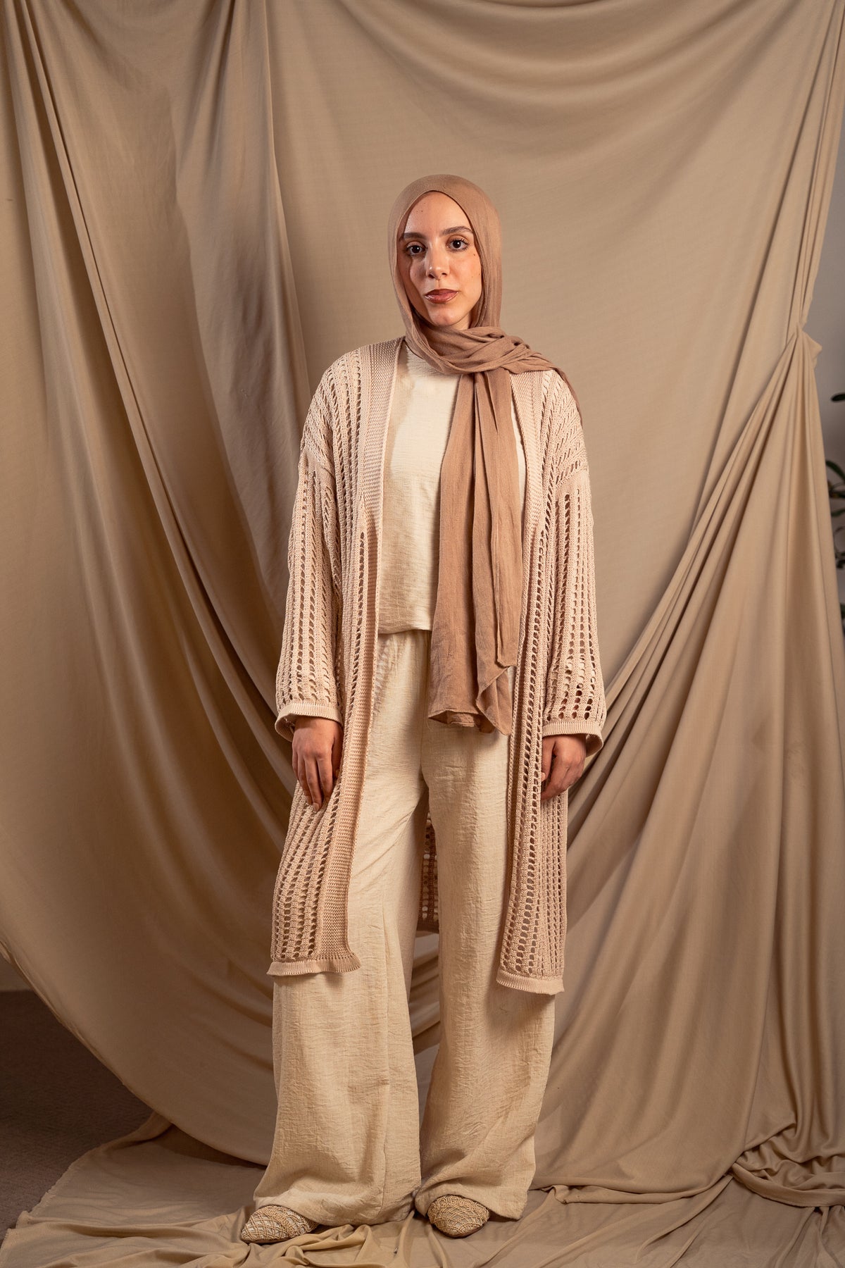 Beige Crochet Cardigan